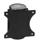 Black steel wall mount for Retractable Belt Safety Barrier, 13-foot caution belt, braking system and lock button visible