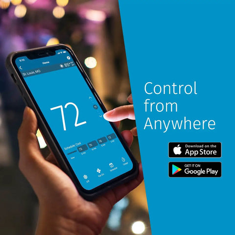 Person using mobile app for Smart Thermostat With Touchscreen Color Display Programmable Wi Fi Mobile App Control Easy DIY Installation