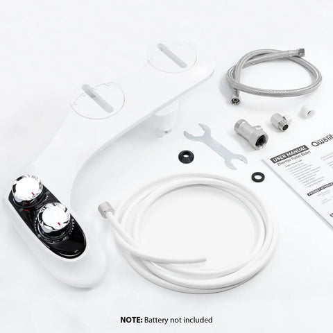 Non Electric Manual Bidet Attachment For Toilet With Temperature Display Warm Water From Hot Water Hookup Fresh Water Sprayer, components visible