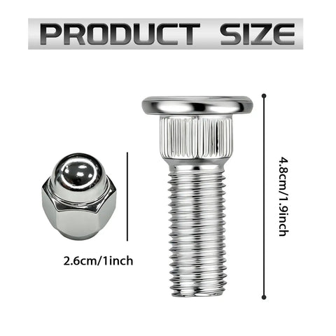 Upgrade Your Setup With This Heavy-Duty M12x1.5 Wheel Lug Nut Kit Featuring 4 Pieces of Premium Alloy Steel Studs That Are Built To Last And Replaces OEM Toyota Numbers For Perfect Fitment On Hyundai Kia Santa Fe Sonata Rio Sportage Forte Vehicles. M12x1.5 alloy steel wheel stud and lug nut set, 4.8 cm long, 2.6 cm nut