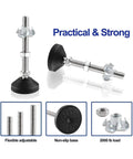 4Pcs Heavy Duty Swivel Leveling Feet M8 M10 M12 Solve Wobbly Furniture Legs with flexible adjustable metal bolts and non-slip base.