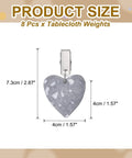 8-Piece Tablecloth Weights With Metal Clips Marble Heart Pendant Style 4.5 X 4.5 Cm Each 1.77 X 1.77 Inch 7.3 Cm Total Length