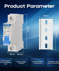Two Pack 1 Pole 16 Amp Miniature Circuit Breaker MCB C16 For 120V 240V AC With Thermal Magnetic Trip DIN Rail Mount Providing Overload And Short Circuit Protection, showing dimensions and features