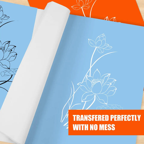 All In One 200 Sheet White Carbon Transfer Paper Pack With Graphite Tracing Paper And Embossing Styluses on blue background