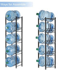 Heavy Duty 3 Tier Water Jug Rack Freestanding 5 Gallon Capacity Brown Water Bottle Organizer shown with two assembly options.