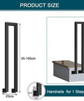 Heavy Gauge Side Mount Step Handrail For Outdoor Stairs And Patio Deck No Fuss Weatherproof with dimensions shown.