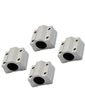 Linear Bearing Slider Set SCS6UU To SCS16UU For CNC And 3D Printer Builds Includes Two SCS8UU Bearings For Ultra Smooth Motion And DIY Friendly Precision Machine Upgrades. four aluminum linear bearing blocks with black inserts