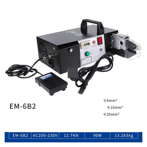 Electric Terminal Crimping Machine Wire Stripper Cutter Multi Jaw Die Set with foot pedal and control panel, handling 0.25 to 25 mm2.