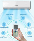 No Sweat Ductless Mini Split Air Conditioner And Heat Pump 18000 Btu 1.5 Ton with remote and features displayed