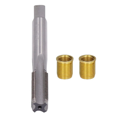 Thread Repair Kit With M12x1.25 Inserts And M14x1.25 Tap For 14mm Gasoline Engine Threads, Stainless Steel Inserts And High Speed Steel Tap, 10 Piece Set, tap with two inserts