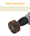 40 Pack One Quarter Inch Shank Abrasive Flap Wheel Sander Set attached to drill for metal wood sanding