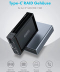 Dual Bay External Raid Enclosure For 2.5 Inch Sata Drives With Usb C Gen Two Ports, close-up of slots and aluminum casing.