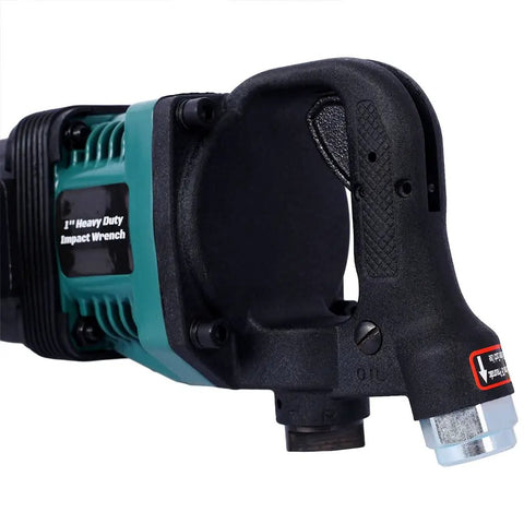 One Inch Pneumatic Impact Wrench Delivers Badass 1900 Ft Lbs Torque ergonomic D handle and air inlet view for heavy-duty use.