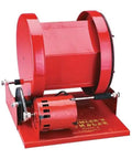 Thumlers Tumbler Heavy Duty Rotary Rock Tumbler With 15 Pound Capacity, shown with red steel hex barrel and motor.