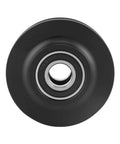 Sliding Barn Door Roller Wheels, close-up of heavy-duty wheel for closets, cabinets, and windows in black finish for kit 2 pack.