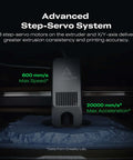 Advanced step-servo system on Dope Multicolor 3D Printer K2 Combo A, highlighting 600mm/s max speed and 20000mm/s² acceleration
