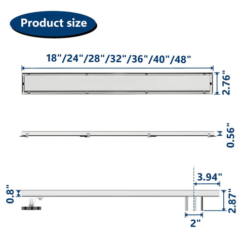 32 Inch Offset Linear Shower Drain With Tile Insert Grate Cover, Brushed 304 Stainless Steel, Side Outlet Floor Drain, Easy Install Adjustable Leveling Foot, Hair Strainer Catcher, High Flow 36 L Per Min