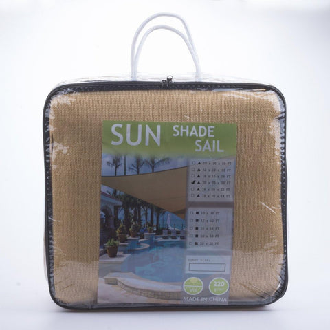 Packaging of Desert Sand Triangle Shade Sail 18 Ft By 18 Ft By 18 Ft UV Blocking Canopy for patio and outdoor spaces.