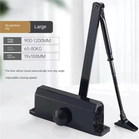 Heavy Duty Door Closer With Adjustable Speed 25Kg To 85Kg Soft Close Hydraulic Buffer, black aluminum body, large size