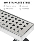 304 stainless steel of 12 Inch Linear Shower Drain Kit With 2 In 1 Reversible Tile Insert Grate And Hair Catcher