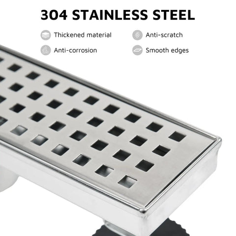 304 stainless steel of 12 Inch Linear Shower Drain Kit With 2 In 1 Reversible Tile Insert Grate And Hair Catcher