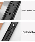 Heavy Duty Rock Solid Metal Drawer Slides 2 Pack Black Steel Runners Ball Bearings For Smooth Full Extension Telescopic Guides Rust Resistant Cold Rolled Steel Build Upgrades Cabinets With Sick Smooth Gliding Action Locks Tight For Tough Home Or Shop, close-up of steel balls and detachable latch