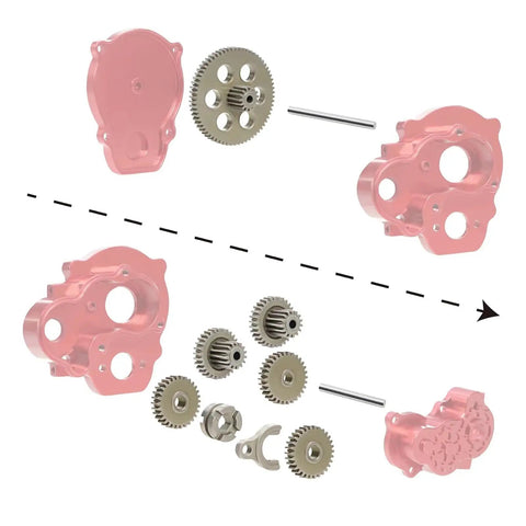 Beefed Up Steel RC Transmission Gear Set For 1 18th And 1 24th Scale RC Cars, exploded view of gearbox upgrade components