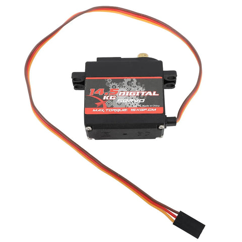 Heavy Duty 14.5Kg Digital Rc Servo Motor With Full Metal Gears showing top view with connection wire for RC crawlers, cars, and boats.