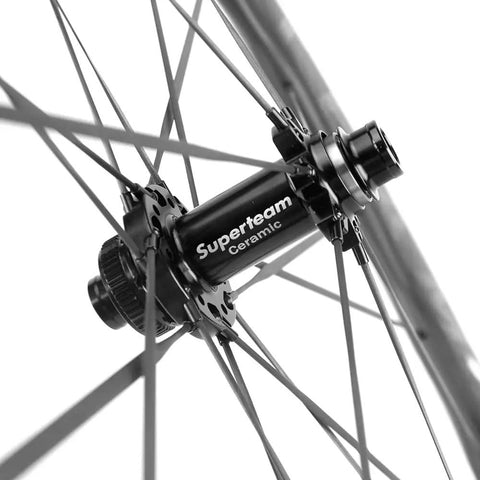 Carbon Disc Wheelset S All D28 50 Tubeless With Carbon Spokes 700C For Shimano hub close-up showing Superteam Ceramic details