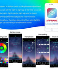 App interface screenshots for Smart App Controlled Fiber Optic Lights Kit RGBW Starlight Headliner For Car And Home Theater Ceiling