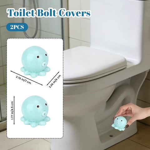 Set Of Two Blue Ceramic Octopus Toilet Bolt Covers Decorative Floor Screw Caps Fits Standard Plumbing Zero Fuss Install Slick Look Hides Rusty Bolts Total Vibe For A Snappy Bathroom Refresh, displayed by toilet.