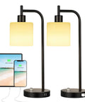 Dope Industrial Table Lamp Set Of 2 With Stepless Dimming USB Ports Glass Shade Vintage Bedside Reading Desk Lamps with LED bulbs