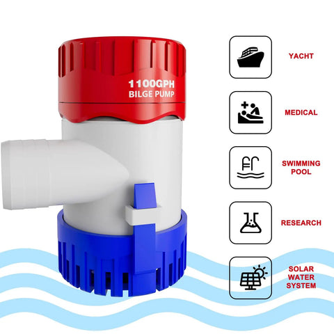1100 GPH 12V Submersible Workhorse Bilge Pump With One And One Eighth Inch Outlet Non Automatic Quiet Marine Water Pump