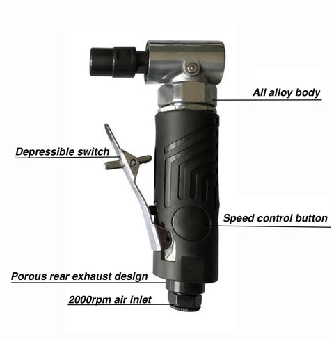 Precision Workhorse Pneumatic Angle Die Grinder 20000 Rpm 90 Degree Mini Sander Polisher Tool Kit with ergonomic design.