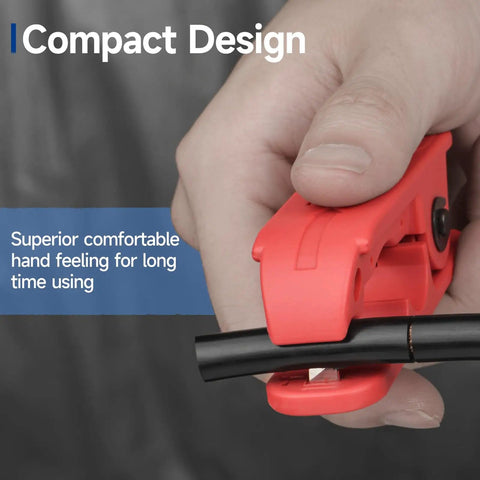 Hand using Round Cable Stripper For AWG 12 To Four Zero. Compact design tool for precise PVC rubber PE cable jacket removal.