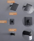 Tub And Shower Faucet Set With Valve Included, Single Handle Trim Kit, 8 Inch Rain Shower Head And Tub Spout, Matte Black Bathroom Fixture.