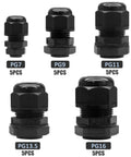 Image of 25 Pcs Nylon Cable Glands Set With IP68 Waterproof Strain Relief, sizes PG7 PG9 PG11 PG13.5 PG16, for 3-13mm cables.