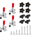 Beefed Up T Track Knob And Toggle Clamp Kit For Woodworking Jigs And Fixtures Includes Four Vertical Clamps Four Star Knobs Eight Bolts