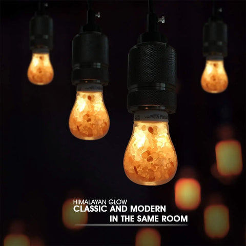 Salt Lamp Inspired LED Bulb With Lit Warm Amber Glow, 60W Equivalent Dimmable A19 Edison Bulb in black fixtures