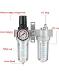 1/2-Inch Air Filter Regulator Lubricator Gauge Kit With Oil Water Separator For Compressed Air Tools Easy Setup Front View