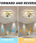 Dimmable Speed Adjustable Ceiling Fan With Light And Remote Control Acrylic Modern Smart Fan Light 60W Luxury Gold Finish Airflow Directions