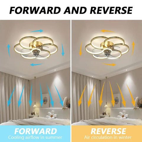 Dimmable Speed Adjustable Ceiling Fan With Light And Remote Control Acrylic Modern Smart Fan Light 60W Luxury Gold Finish Airflow Directions