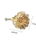 Top Shelf Gold Cabinet Knobs And Smooth Drawer Pulls 10 Pack Solid Zinc Alloy Floral Handle Set Heavy Duty Hardware close-up of gold flower knob measuring 1.34 by 0.83 inches.