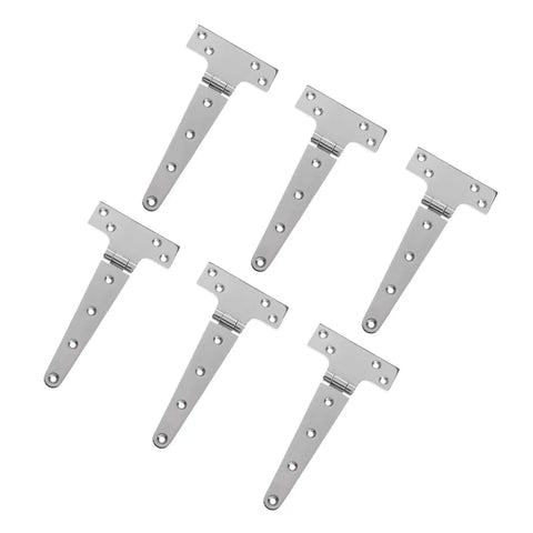 Six Piece Heavy Duty T Hinges Set For Marine Grade Use 316 Stainless Steel Triangular 8 Inch with High Gloss Silver Finish