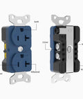 Audiophile Duplex Receptacle 20 Amp 125V Pure Copper Wall Outlet front and back view with labeled connections.