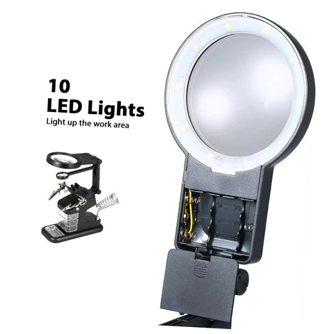 Usb Soldering Station With Led Magnifying Lamp And Adjustable Third Hand Clamp For Electronics Repair Lighted Desk
