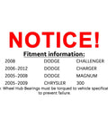 Notice of fitment information for Rear Wheel Hub And Bearing Assembly For 5 Lug Cars Fits Chrysler 300 2005 2009 Dodge Charger 2006 2008 2009 Magnum 2005 2008 With 27 Spline Direct Fit Replacement 512301