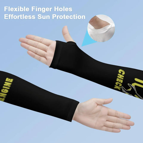 Cool Sun Protection Compression Arm Sleeves With Check Engine Light Graphic Breathable Ice Silk Fabric Unisex Athletic Guards For Cycling Golf Ride And Summer Hustle Large Flex Style with flexible finger holes.