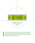 Precision Mini Acrylic Bubble Spirit Level Set Packs Six Nifty Pieces With Round And Square Shapes, showing level's bubble indication.