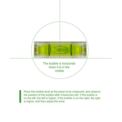 Precision Mini Acrylic Bubble Spirit Level Set Packs Six Nifty Pieces With Round And Square Shapes, showing level's bubble indication.